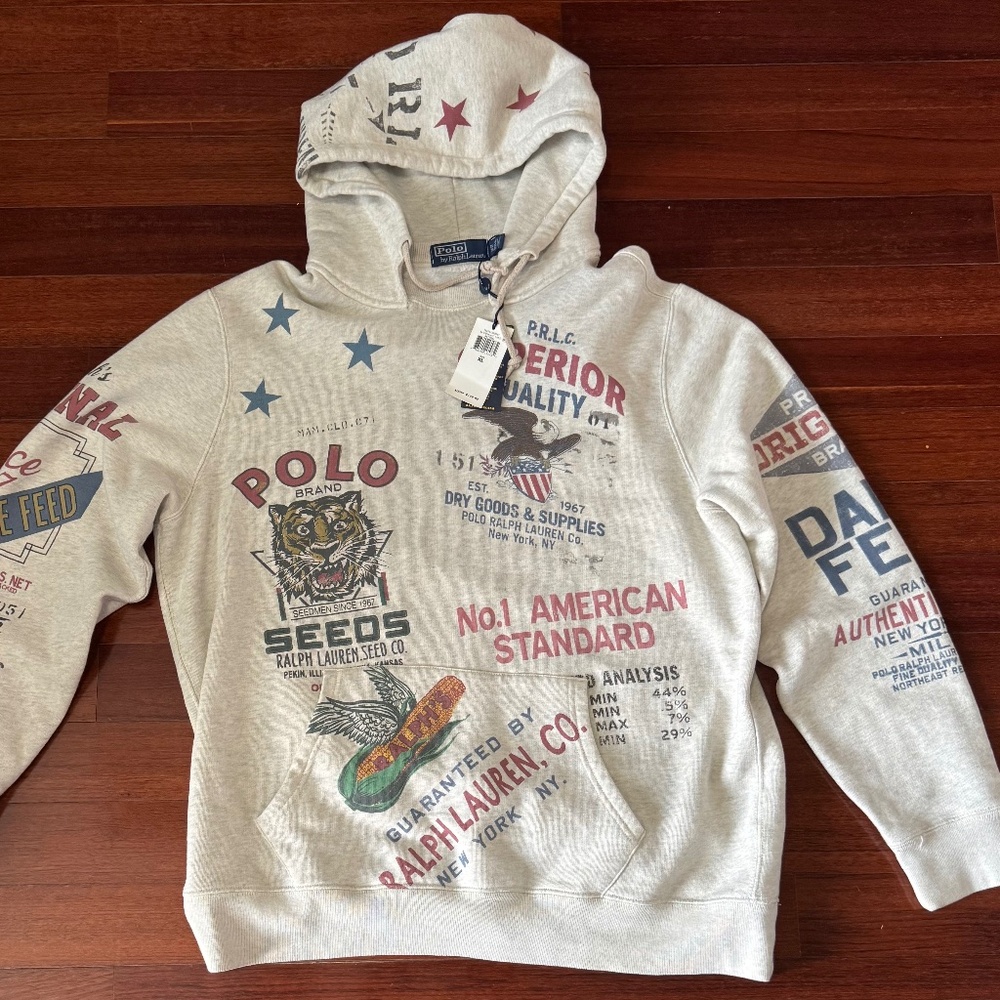 NWT Polo Ralph Lauren Saranac Lake Graphic Print Sportsman Hoodie Sweater XL